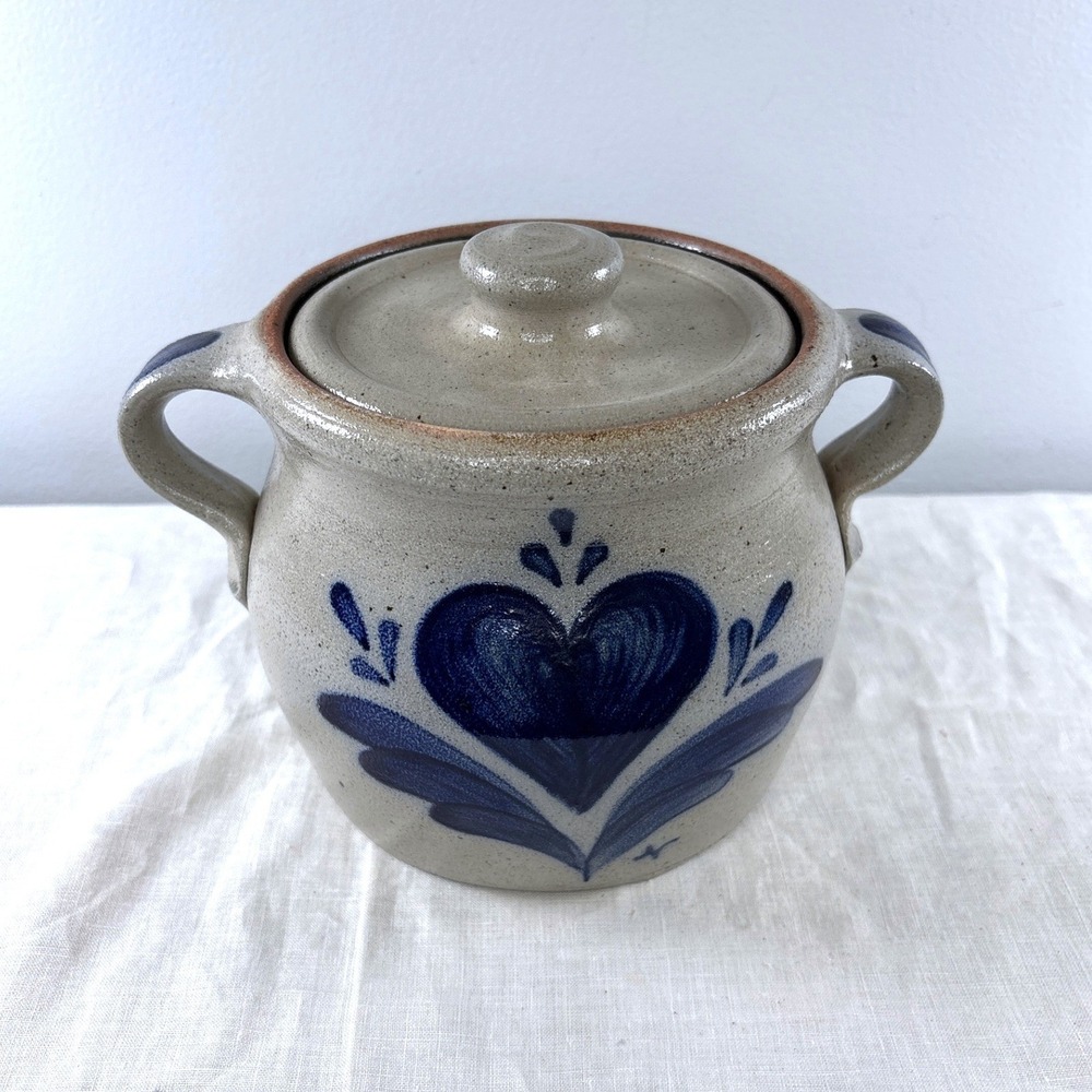 Rowe Pottery Works 1987 Salt Glazed Stoneware Lidded Crock Bean Pot